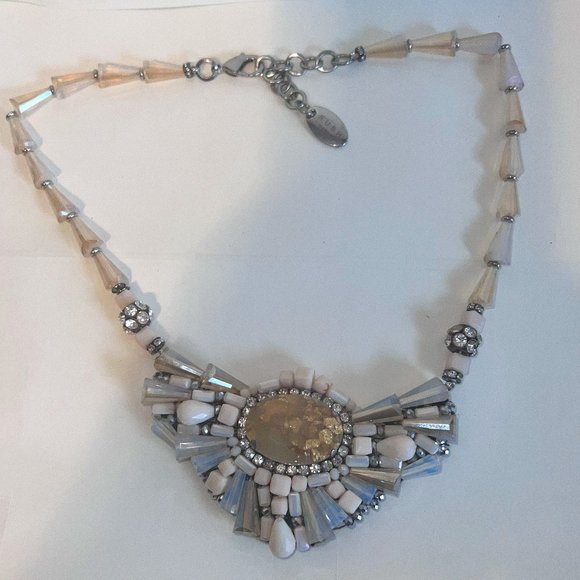 RUSH Denis & Charles Opalescent Beaded Faceted Yellow Cabochon Necklace - Picture 2 of 4